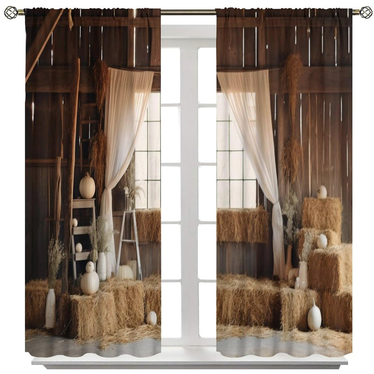 Rustic Western Cowboy Curtains, Plants Straw Mound Decor Wild Farmhouse Barn Wooden Wall Drapes, Thermal Insulation Blackout Rod Pocket Window Treatments for Living Room Bedroom Kitchen 72x63in BATPLY