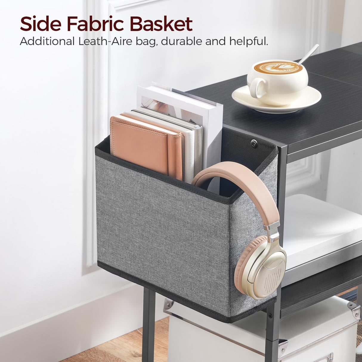 MAHANCRIS Printer Stand with Storage Bag, 3-Tier Mobile Under Desk Printer Cart with Wheels, Wooden Rolling Printer Table, Organizer Shelf for Study, Office, Living Room, Black PTHB2201 MAHANCRIS