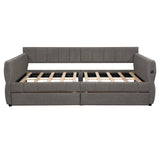 Queen Daybed with USB and 2 Drawers, Upholstered Corner Bed Queen with Storage for Living Room, Gray RuiSiSi