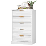 FACBOTALL 5 Drawer Dresser, White Dresser for Bedroom with Wavy Patterns, Wood Dressers with Embedded Handles, Modern Style Chest of Drawers for Living Room Hallway Entryway FACBOTALL