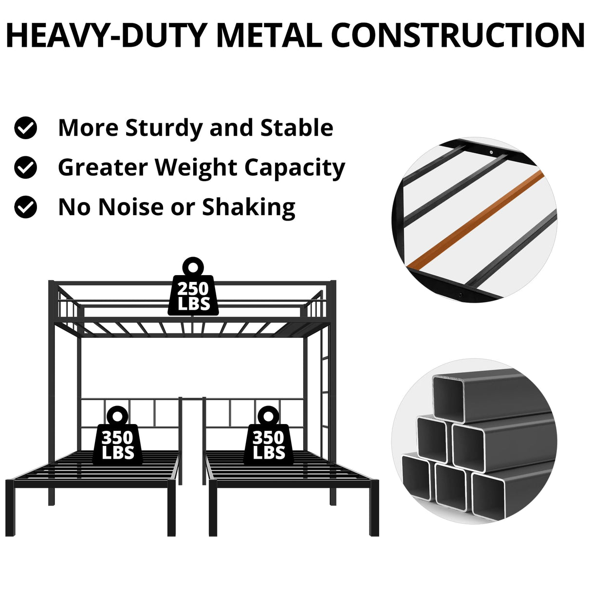 Metal Triple Bunk Bed, Detachable Triple Bunkbed for 3 with Guardrails & Ladder, Twin Over Twin & Twin Bunk Bed Can Be Separated into 3 Twin Beds for Teens, Adults, No Box Spring Needed, Easy Assembly LLS