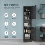 Bevivog Tall Bathroom Storage Cabinet,Narrow Metal Cabinet with Open Compartment,Freestanding Floor Cabinets Adjustable Shelves for Small Spaces, Slim Kitchen Pantry,Living Room,Black Bevivog