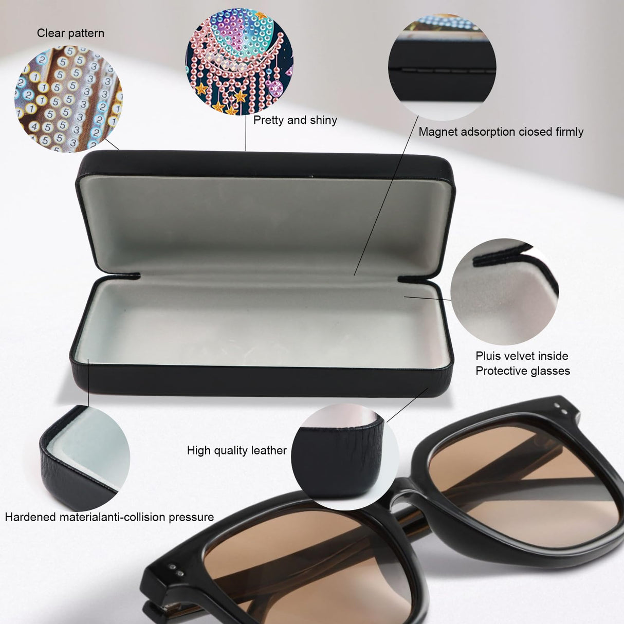 JZHYOAN 6.3×2.67×1.3 Inch Handmade 5D Diamond Art Kit DIY Diamond Painting Glasses Case Travel Sunglasses Holder Portable Storage Box Eyeglass Storage Box for Gift Giving Office Multi-Scenes JZHYOAN