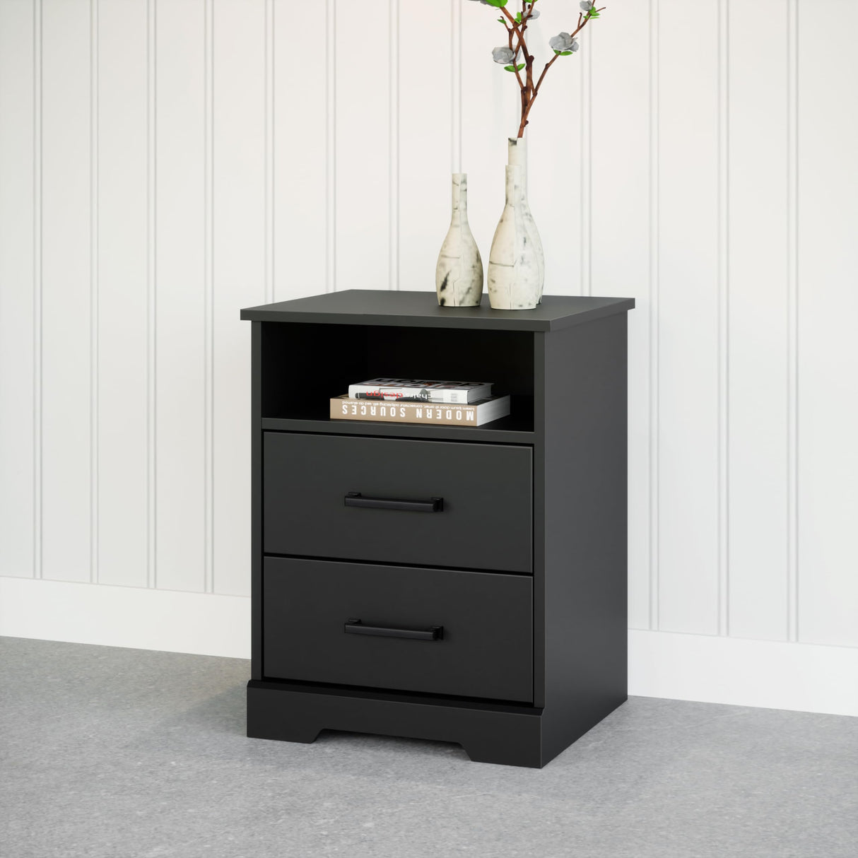Prepac 2 Drawer Nightstand, 16.25in x 18.75in x 24.5in, Rustic Black Prepac