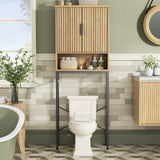 Over The Toilet Storage Cabinet with Fluted Doors and Adjustable Shelf, Tall Bathroom Organizer with Metal Stand Space Saver Over Toilet , Wood Rack for Bathroom, Restroom, Laundry, Natural Oak FiveWillowise