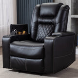 CANMOV Electric Power Recliner Chair with USB Ports and Cup Holders, Breathable Leather Home Theater Seating with Hidden Arm Storage (Black) CANMOV