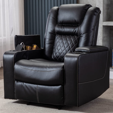 CANMOV Electric Power Recliner Chair with USB Ports and Cup Holders, Breathable Leather Home Theater Seating with Hidden Arm Storage (Black) CANMOV