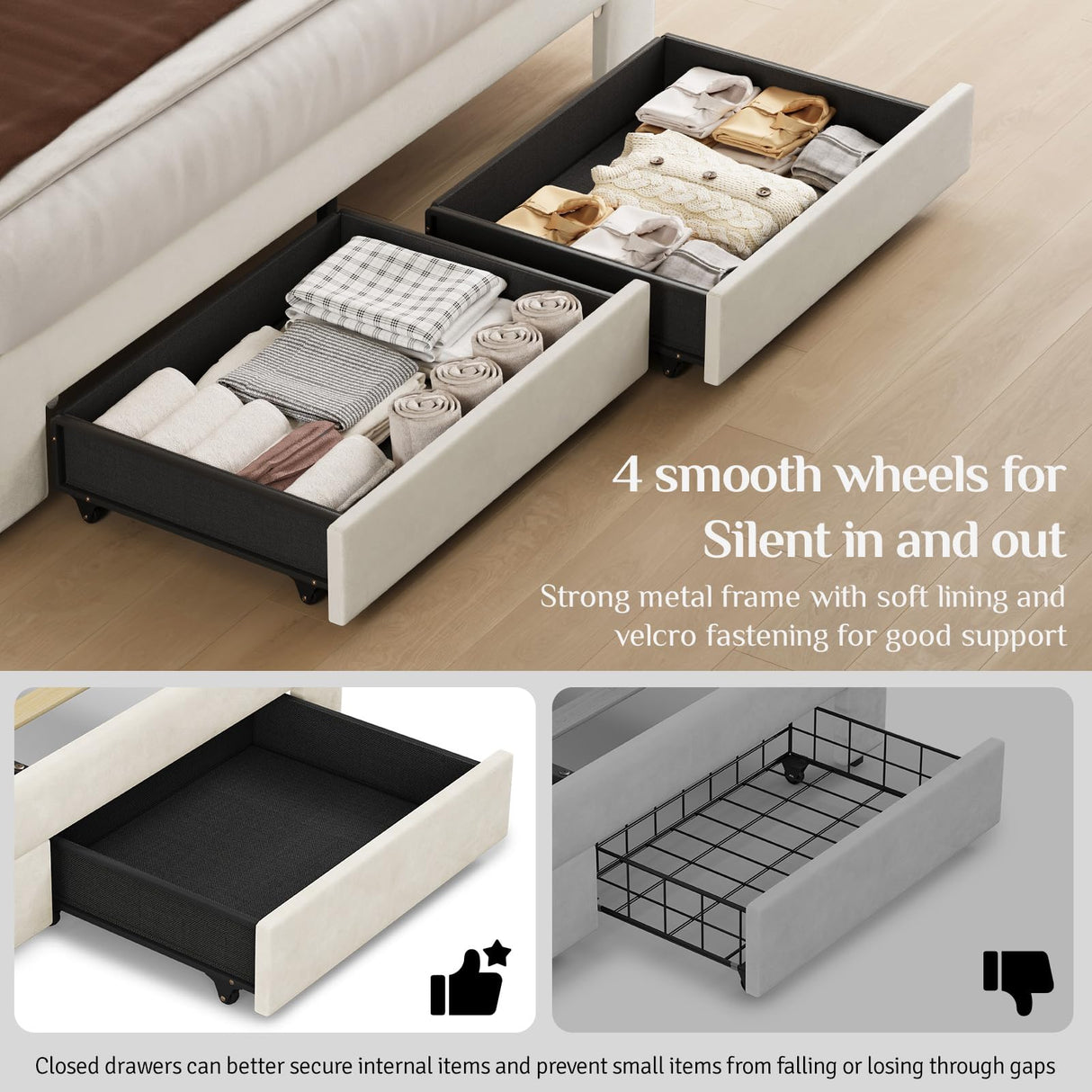 Belffin Queen Size Bed Frame with 2 Storage Drawers, Upholstered Bed Frame with Adjustable Diamond Headboard, Velvet Modern Platform Bed Frame, No Box Spring Needed, Easy to Assemble, Beige Belffin