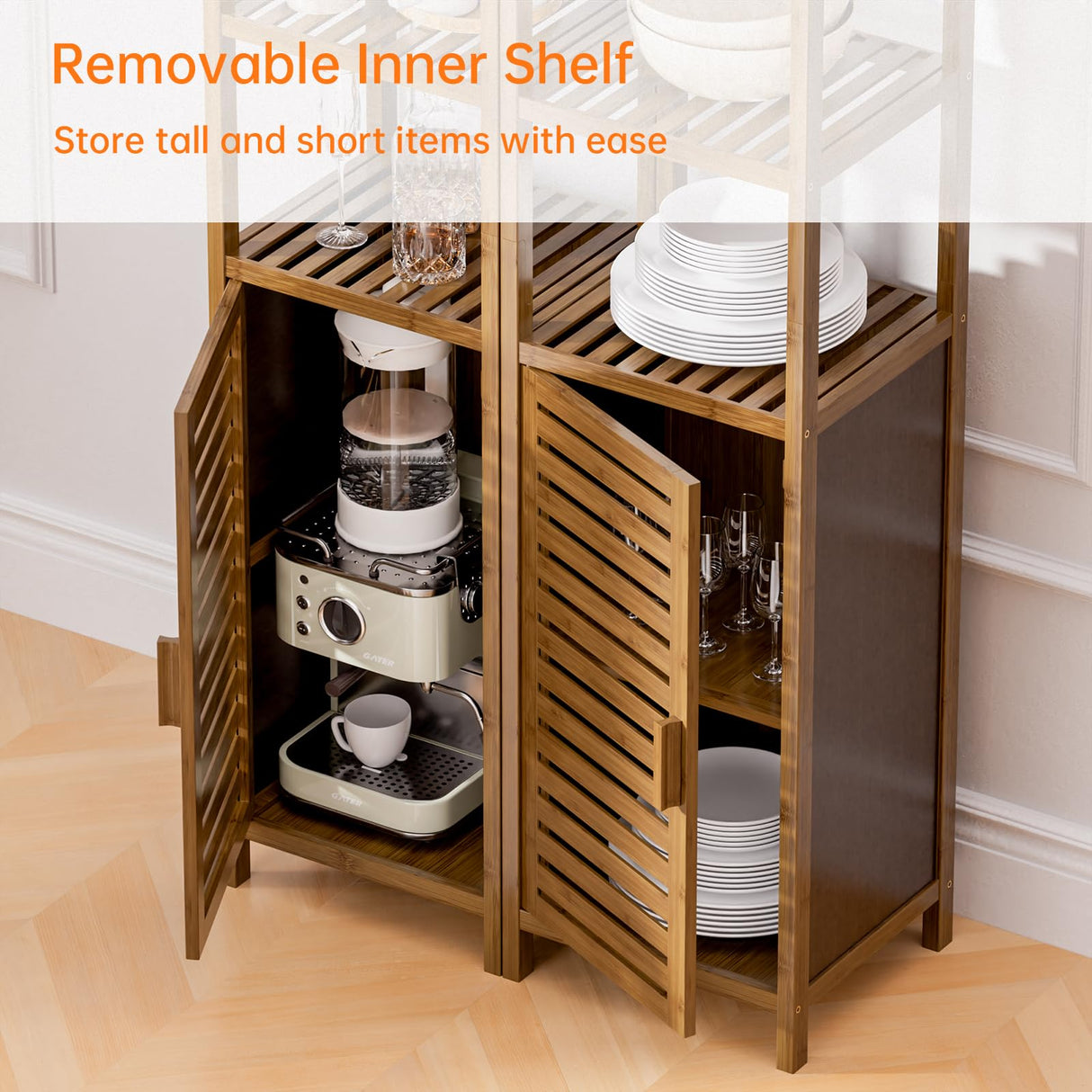 HITNET Bathroom Cabinet, Bamboo Floor Cabinet Freestanding Narrow Storage Unit with Removable Shelves, 6 Tier Tall Cabinet, Walnut HITNET