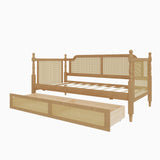 RuiSiSi Traditional Style Twin Size Rattan Daybed, Wood Daybed with 2 Drawers, Twin Daybed for Small Space Guestroom Bedroom, No Box Spring Needed, Antique Walnut RuiSiSi