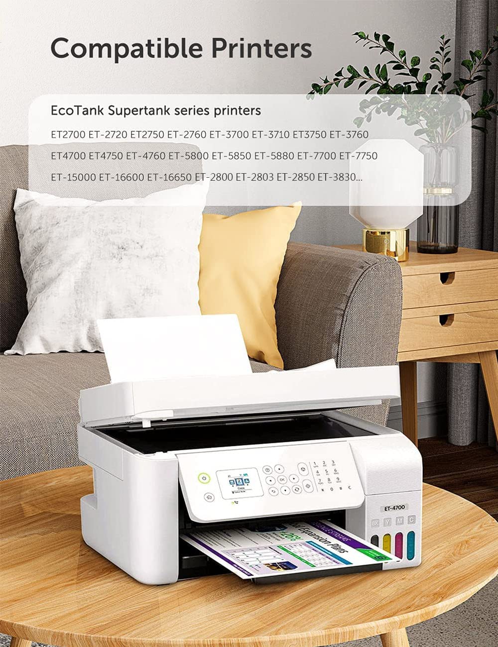 Hiipoo 580ML Sublimation Ink Refilled Bottlescompatible for ET2400 ET2720 ET2760 ET2750 ET4800 ET-2800 ET-2803 ET-2850 Inkjet Printers Heat Press Transfer on Mugs T-Shirts Hiipoo