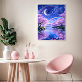 PINFFSHU 5D Diamond Painting Kits for Adults - Fantasy Starry Sky, Pink Cherry Blossoms & Magical Moonlit Rainbows DIY Full Drill Art, Sparkling Enchanted Landscape Wall Decor 12x16 Inches (30x40cm) PINFFSHU