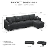 Belffin Sectional Couch with L-Shape Chaise L Shaped Couch with Ottoman Sectional Couches for Living Room Corduroy (Dark Grey, L Shaped) Belffin