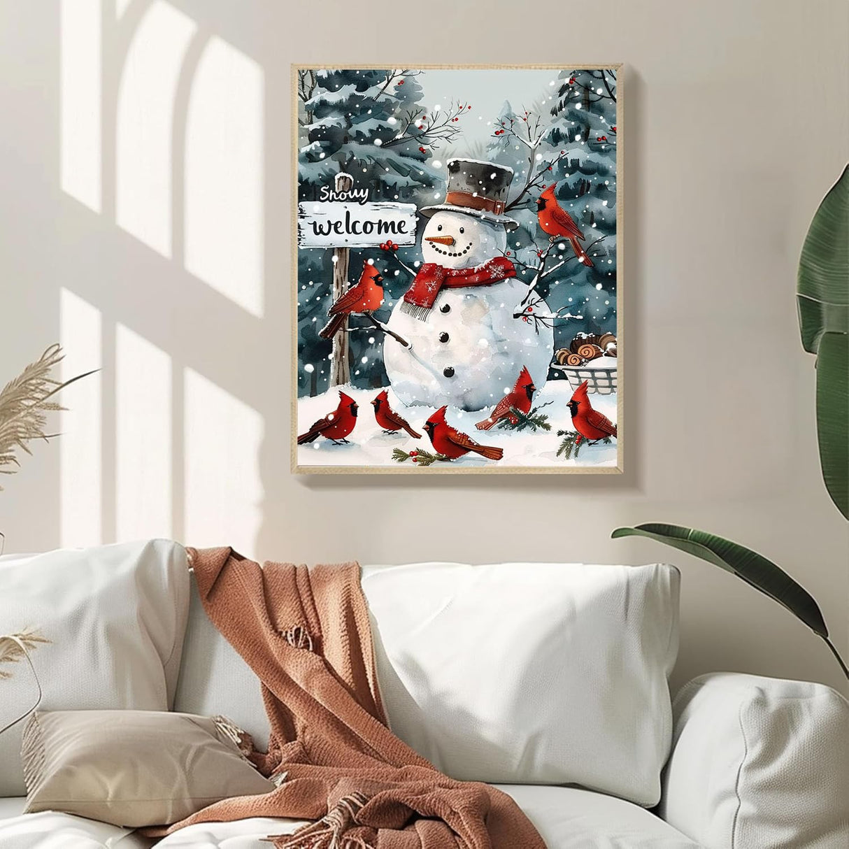 Snowman and Birds Paint by Numbers for Adults Beginners Snowy Welcome Sign Painting by Number on Canvas Without Frame,DIY Winter Snow Paint on Canvas with Brushes Acrylic Paints for Gift (16x20inch) Generic