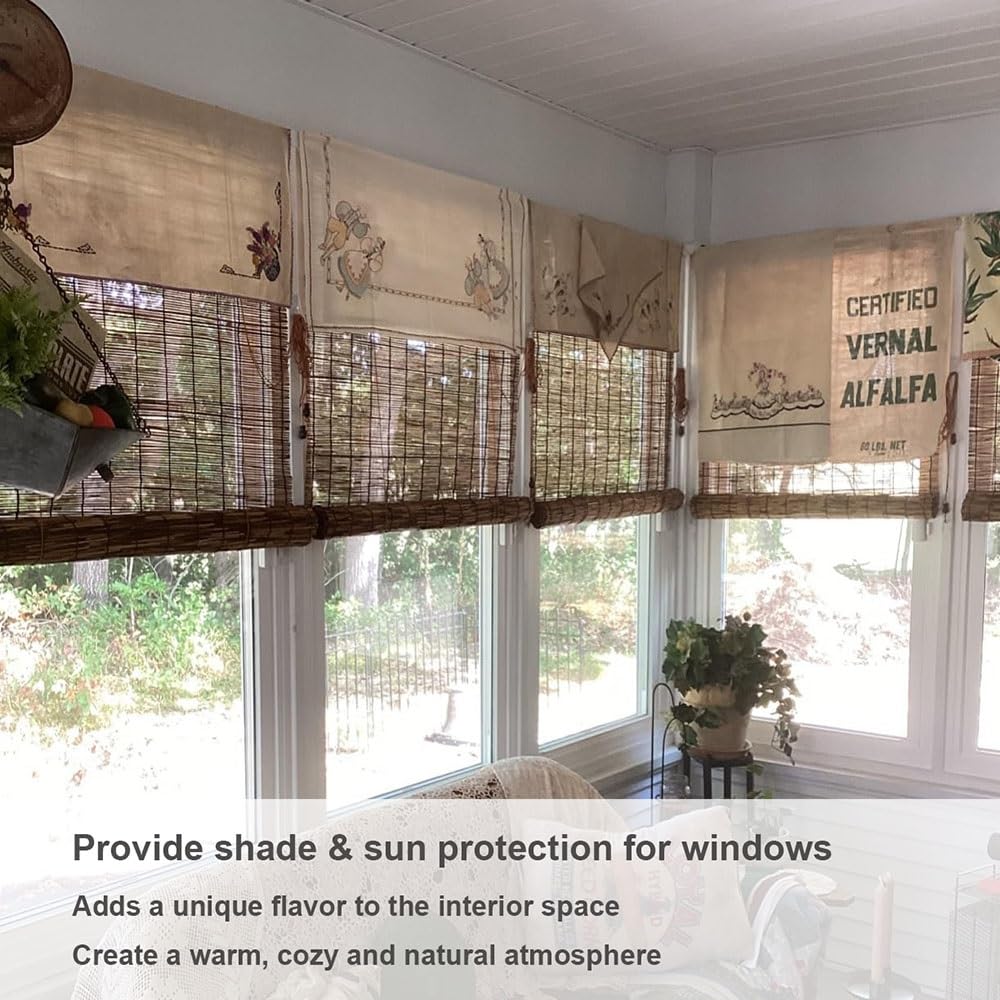 Bamboo Shades Blinds 65" 34" 38" 62" 52" 26" 36" Bamboo Roller Blinds Blackout Roll Up Shades for Windows Outdoor Privacy Cordless Reed Curtain(74" W x 48" H) Generic