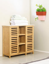 RoyalHouse Bamboo Storage Cabinet with 2 Doors and Shelves, 3-Tier Open Shelves, Free Standing Storage Organizer, Cabinet for Bathroom, Living Room, Kitchen RoyalHouse