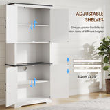 Fameill Farmhouse 71" Tall Kitchen Pantry Storage Cabinet with LED & Charging Station, Modern 4 Doors & Adjustable Shelves for Pantry Living Room Storage Hutch Cabinet, Free Standing Cabinet White Fameill