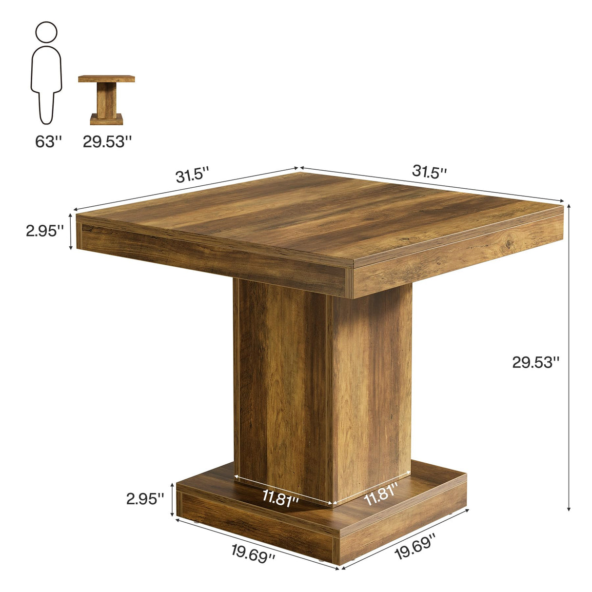 Tribesigns Square Conference Table for 4, 31.5-Inch Small Meeting Table with Heavy Duty Pedestal Base, Mid Century Modern Seminar Boardroom Table for Office Conference Room (Rustic Brown) Tribesigns