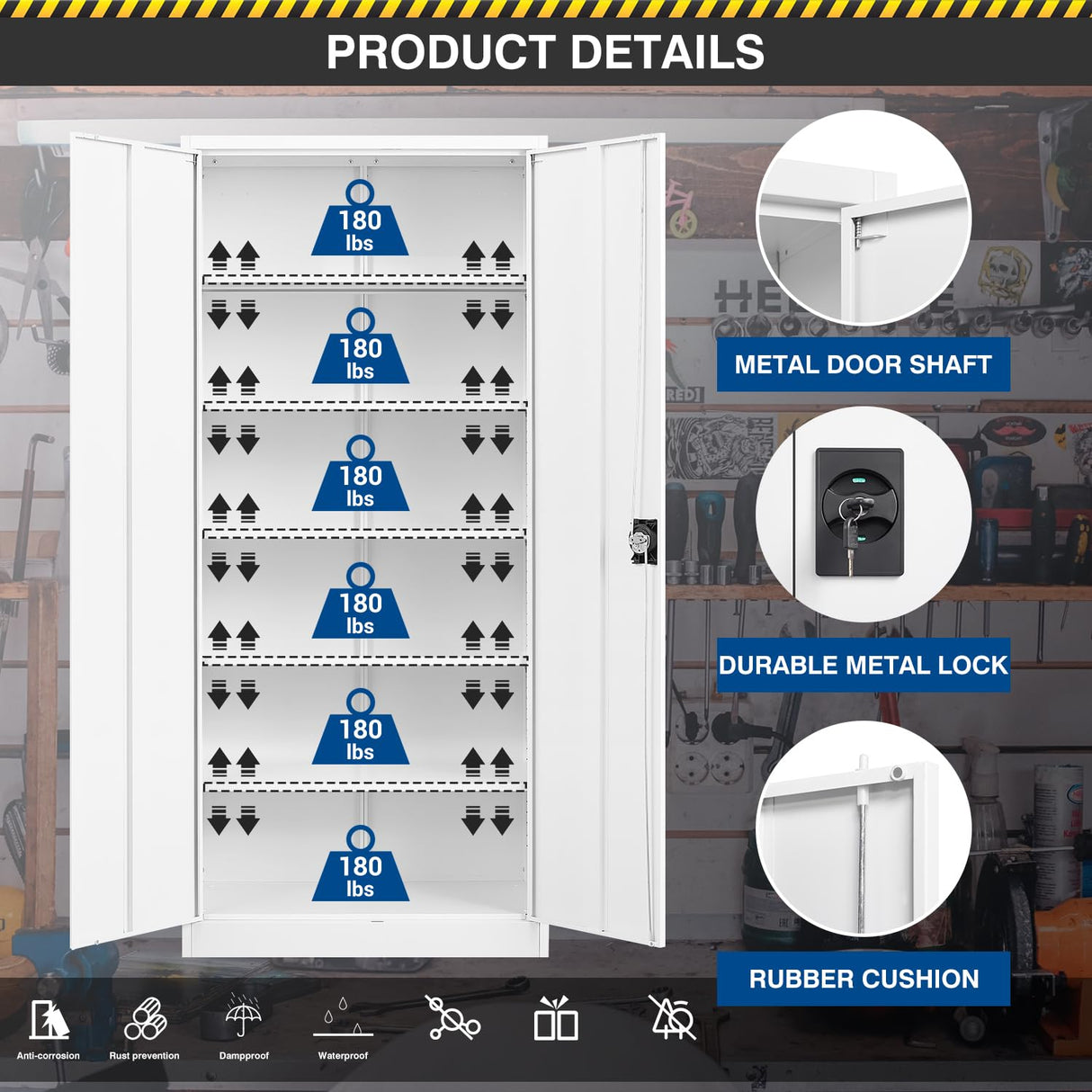 Fesbos Metal Storage Cabinet-71” Tall Steel File Cabinets with Lockable Doors and Adjustable Shelves-White Steel Storage Cabinet for Home,Kitchen, School, Office, Garage Fesbos