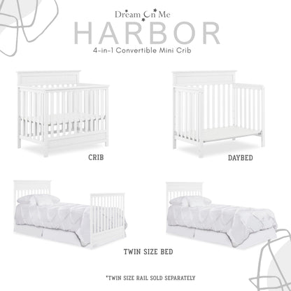 Dream On Me Harbor 4-in-1 Convertible Mini Crib in White, Greenguard Gold Certified