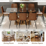 JEARGE 71" Glass Dining Table Set for 8, 9 Piece Dining Table Set,Tempered Glass Table Top with U-Shaped Legs and Fabric Dining Chairs,Ideal for Kitchens, Living Rooms JEARGE