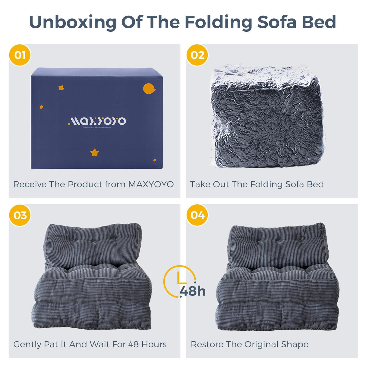 MAXYOYO Folding Sofa Bed, Convertible Sleeper Chair with Pillow Foldable Mattress with Back Support, Portable Fold Out Chair Bed Comfy Floor Sofa Lounge for Living Room Bedroom, Dark Grey, Single MAXYOYO