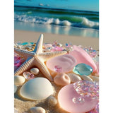 Beach Diamond Art Kits for Adults, Sea Stone Diamond Painting Kits for Adults Beginners, DIY 5D Beach Landscape Diamond Painting with Round Gem Art Kits for Gift Home Wall Decor 12x16 Inch Fountor