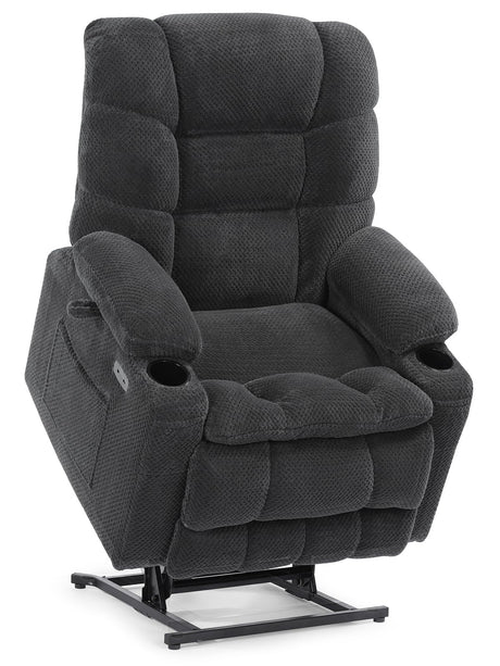 EONIX Dual Motor Lay Flat Power Lift Recliner Chair for Elderly with Heat and Massage, Electric Lift Chairs with Cup Holders for Living Room, 400lbs Heavy Duty, Plush Fabric, SLRY001060, Dark Grey EONIX