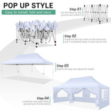 COBIZI 10x20 Pop Up Canopy Tent with Sidewalls, Commercial Ez Up Canopy, 3 Adjustable Heights, Waterproof and UV Protection 50+, Outdoor Gazebo Pop up Tent for Parties & Patio with 4 Sandbags COBIZI
