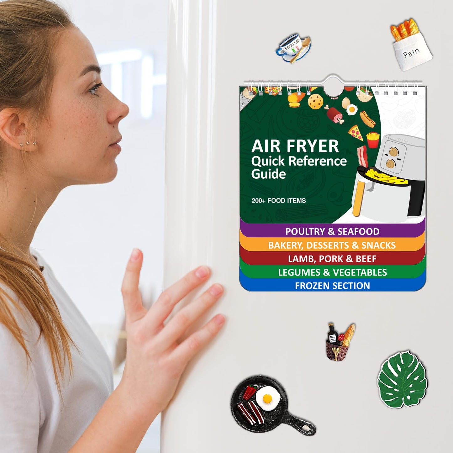 𝑶𝒗𝒆𝒓 200 𝑭𝒐𝒐𝒅𝒔 Air Fryer Cheat Sheet Magnets Cooking Guide Booklet, Air Fryer Cooking Guide Magnetic Cookbook, Air Fryer Magnetic Cheat Sheet Set(Air Fryer Accessories)