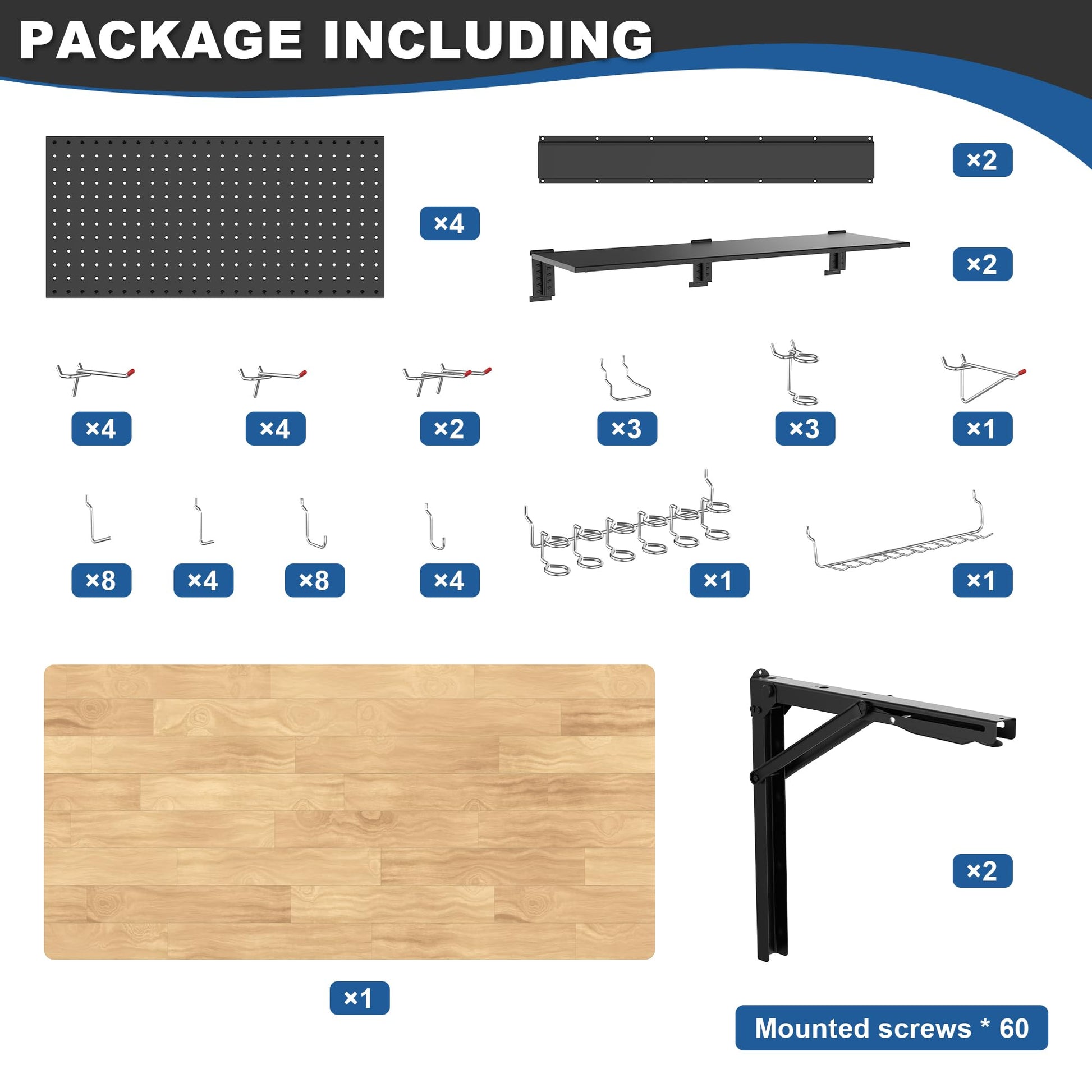 Ultrawall Wall Mounted Workbench with Pegboard, Folding Down Work Table Metal Pegboard Wall Organizer for Garage, Workshop, 48”X24” - WoodArtSupply