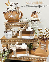 Decorative Tray Stand Display Riser - Wooden Tiered Tray Decor for Tabletop Use, Kitchen Island, Coffee Bar - Farmhouse Wood Risers, Beaded Pedestal Stand Farmhouse Kitchen Decor (Rustic Brown) Felt Creative Home Goods