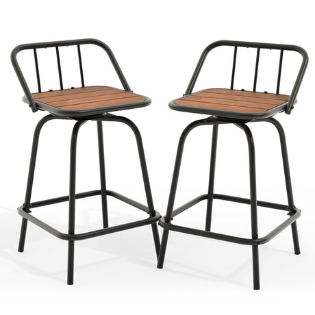 YITAHOME 24 Inches Swivel Bar Stools Set of 2, Counter Height Barstools Platic Wooden Seat with Backrests and Footrest, Industrial Metal Bar Stools for Outdoor Patio Home Kitchen YITAHOME
