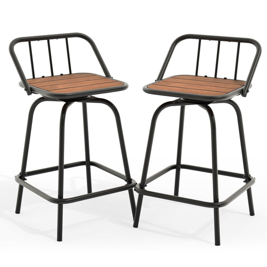 YITAHOME 24 Inches Swivel Bar Stools Set of 2, Counter Height Barstools Platic Wooden Seat with Backrests and Footrest, Industrial Metal Bar Stools for Outdoor Patio Home Kitchen - WoodArtSupply