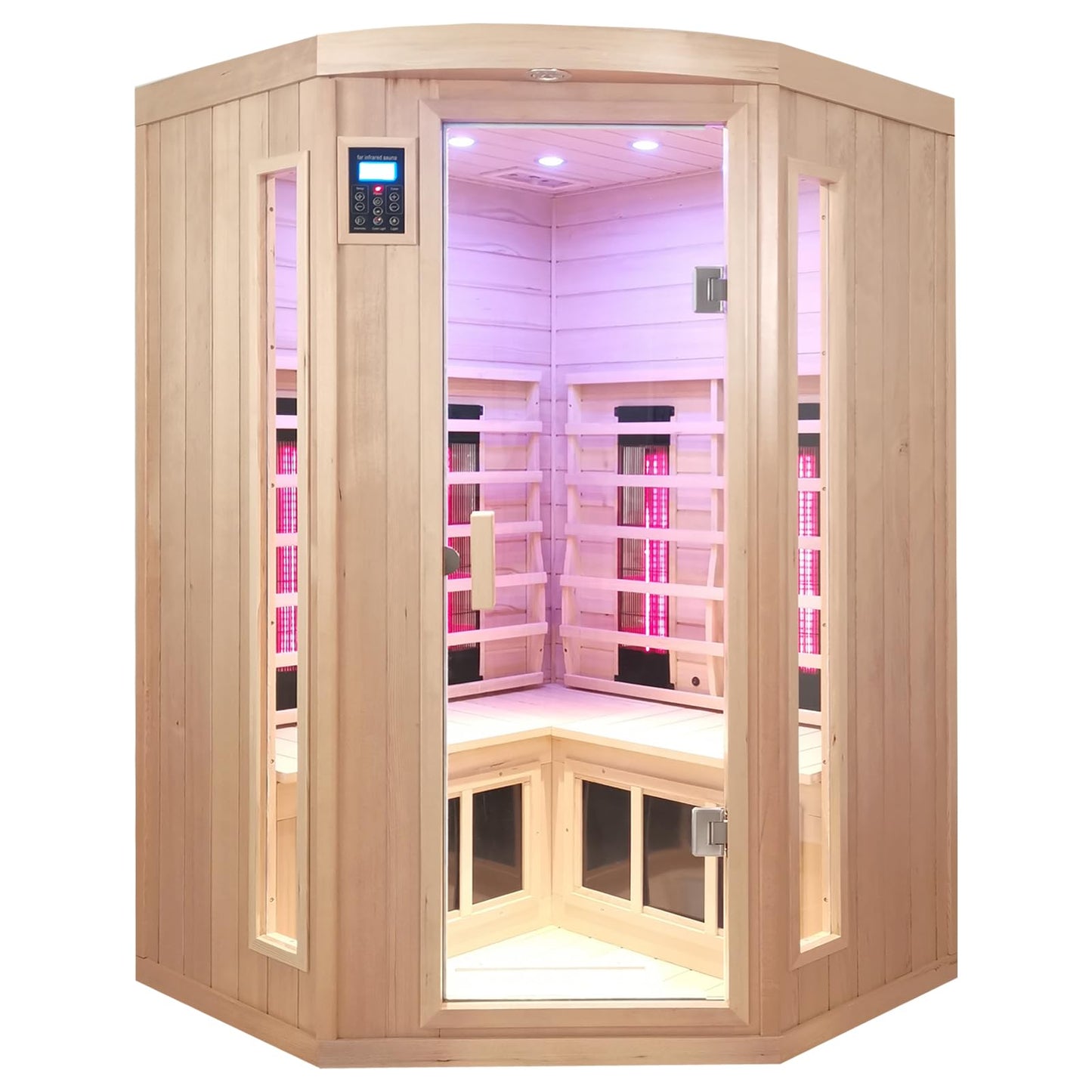 KUNSANA Ceramic Infrared Saunas for Home, 2-3 Person Infrared Sauna, Low EMF Indoor Sauna, Home Sauna, Hemlock Wooden Sauna Room with Bluetooth Speakers, Reading Lamps, Chromotherapy Lights - WoodArtSupply