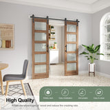 FREDBECK Double 24 x 84 inch Glass Barn Doors 48inch Barn Door with 8FT Hardware Kit & Handle Included,5-Panel Frosted Glass,LVL Wood Panel,Water-Proof PVC Surface,Pre-Drilled Holes,Need Assembly FREDBECK