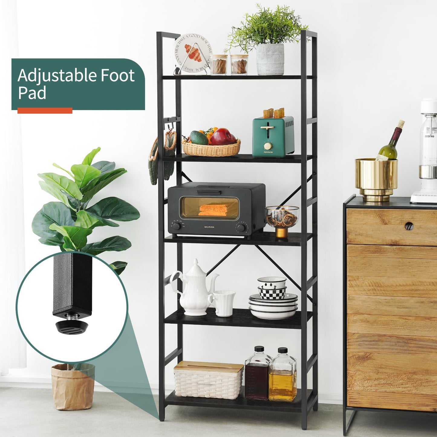 Yoobure 5 Tier Bookshelf - Tall Book Shelf Modern Bookcase for CDs/Movies/Books, Rustic Book Case Industrial Bookshelves Book Storage Organizer for Bedroom Home Office Living Room Black