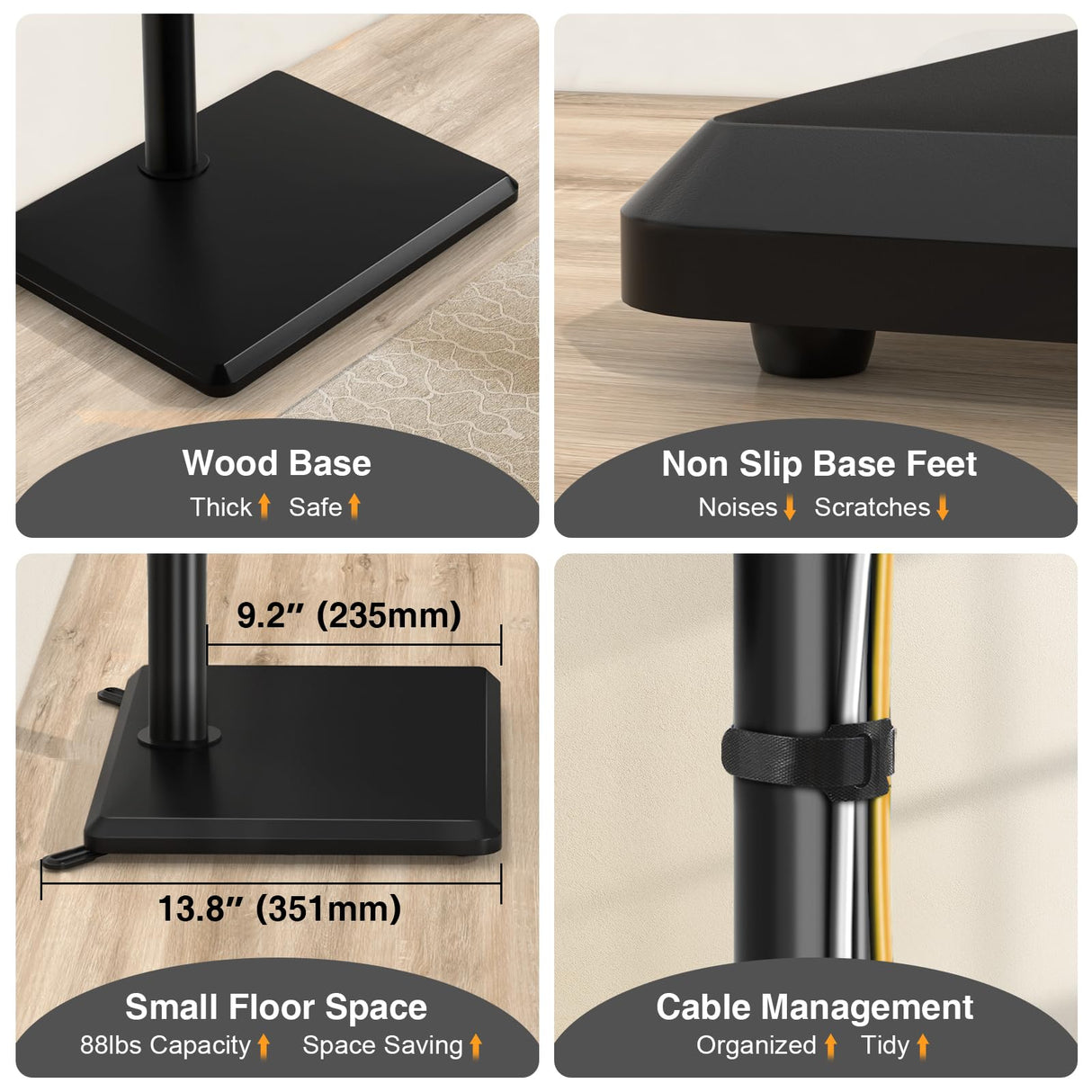 TVON Floor TV Stand with Mount for Most 32-60 Inch Flat/Curved TVs up to 88 lbs, Height Adjustable TV Mount Stand with Wood Base, Swivel TV Stand for Bedroom, Corner & Living Room, Max VESA 400x400mm TVON