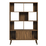 Modway Transmit 8 Shelf Bookcase with Sliding Doors in Walnut - 45 Inch Wood Mid-Century Modern Bookshelf - 4 Tier Tall Open Display Storage Cabinet for Living Room, Office, Hallway Modway