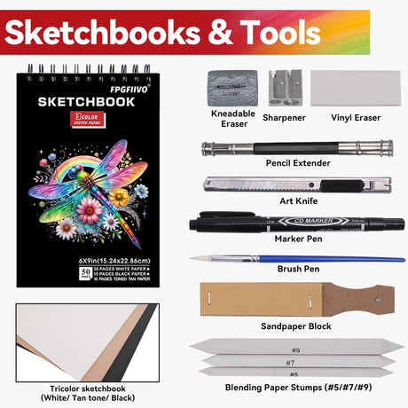 FPGFIIVO 101 Pieces Colored Pencils Set Pro Art Supplies and Sketching Kit, with Sketchbook, Professional Vibrant Artists Coloring Pencils, Advanced Drawing Set for Artists Adults Teens Beginner FPGFIIVO