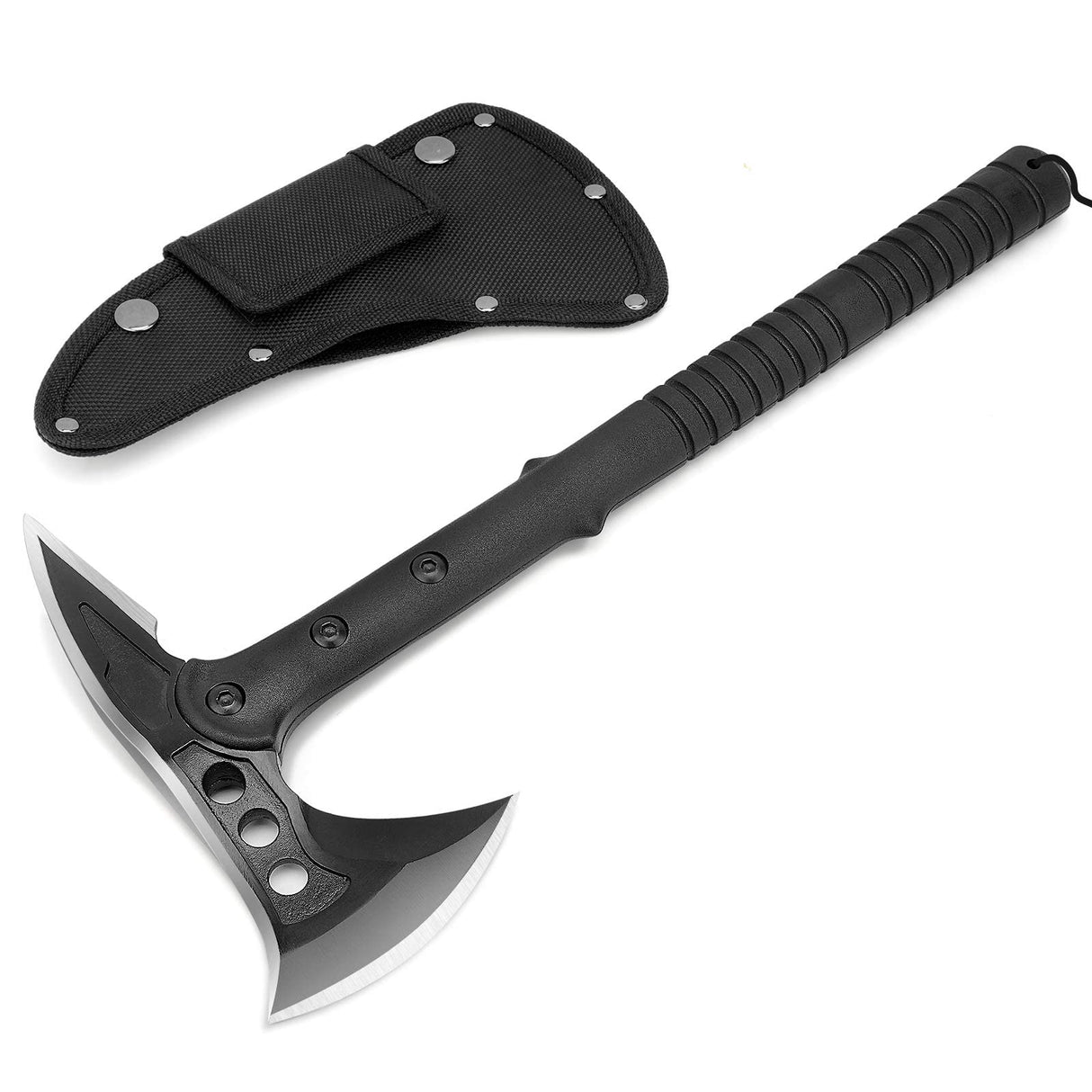 Hitdudu Camping Axe, Survival Throwing Hatchet with Sheath, Tactical Tomahawk with Spike, Nylon Fiber Handle for Outdoor Survival Hiking Camping Hitdudu