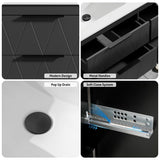 eclife 48" Bathroom Vanities Cabinet with Sink Combo, Wall Mounted Floating Cabinet W/Decor Line, Soft-Close System, 4 Extra Big Drawers, Matte Black Faucet, Black eclife