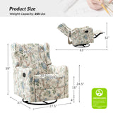 HULALA HOME Printed Fabric Manual Swivel Glider Recliner, Wingback Rocker, Push Back Recliner Chair with Adjustable Backrest & Footrest, Armchair Sofa 360 Degree Swivel for Living Room, Floral HULALA HOME