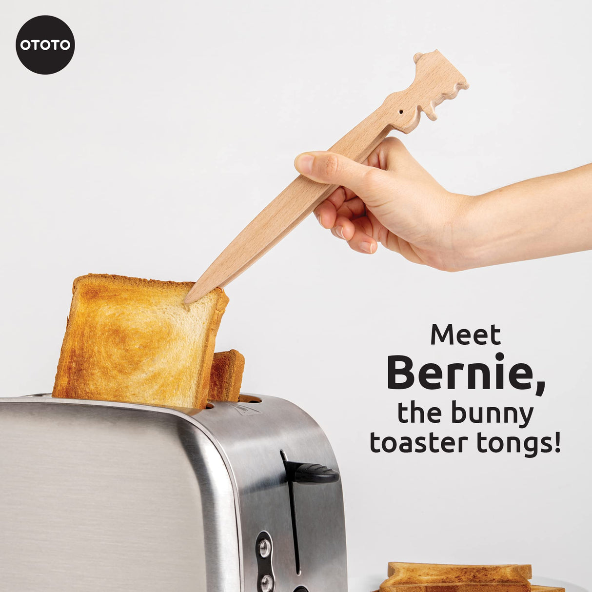 OTOTO Bernie Bunny Toaster Tongs - Rabbit Toast Tongs, Wooden Tongs for Toaster, Wooden Toaster Tongs, Kitchen Tongs - Multipurpose Mini Tongs for Appetizers, Wood Utensils & Cute Kitchen Gadgets OTOTO
