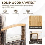 MEISSALIVVE 9 Piece Outdoor Patio Furniture Set, Half-Moon Curved Sectional Sofa Rattan Patio Conversation Set with Wood Armrests, Tempered Glass Round Coffee Table & Side Table（Beige） MEISSALIVVE