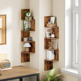 HOOBRO Corner Shelf Wall-Mounted, Set of 2 Floating Corner Shelves, 4-Tier Corner Bookshelves for Wall Decor in Living Room, Bedroom, Bathroom, Home Office, Rustic Brown BF25BJP201 HOOBRO