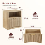 Evermagin Fluted Nightstand Set of 2, Natural Oak Bedside Table with Drawer and Storage, Wood Night Stand Mid Century Modern, Large End Table for Bedroom Evermagin