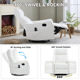 Trustyue Swivel Rocker Recliner Chair, 360° Swivel Recliner with Heat and Massage, Rocker Recliner Upholstered Fabric Nursery Glider Recliner Chair with Side Pockets for Living Room PU White Trustyue