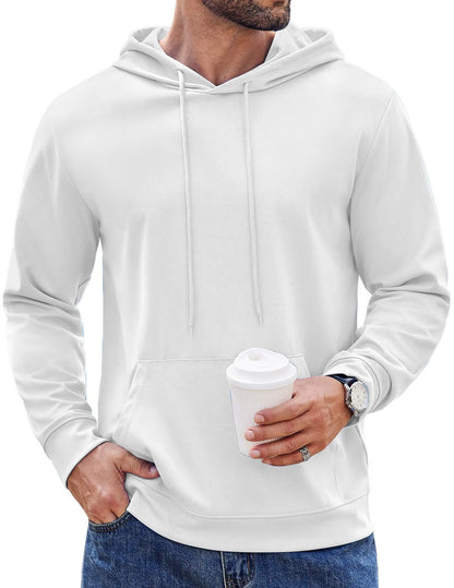 COOFANDY Men's Workout Hoodie Lightweight Gym Athletic Sweatshirt Plain Pullover Hooded Sweatshirt with Kangaoo Pocket White