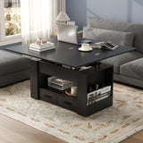 Lift Top Coffee Table, 4 in 1 Multi-Function Coffee Table with Storage Shelf and Hidden Compartment, Center Table with Large Drawers, Converts to Dining Table for Living Room, Home Office (Black) Gyfimoie